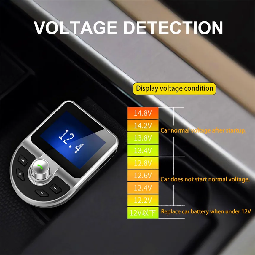 Wireless FM Transmitter Aux Modulator Bluetooth Handsfree Car Kit Car Audio MP3 Player with 3.1A Quick Charge Dual USB Car Charger (6)