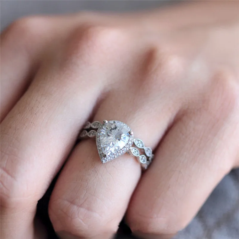 New Pear Cut Shape 5A Zircon Engagement Wedding Rings For Women Pear Opal Single Stone Lady Ring Size 10 Jewelry Dropshipping R4