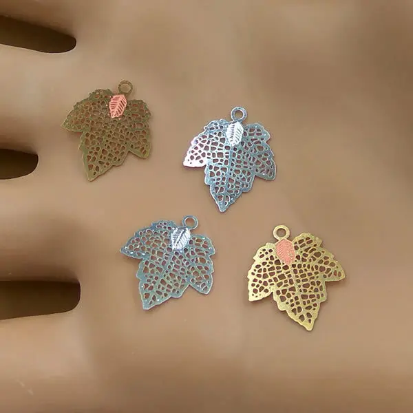 

12*15mm 20pcs Copper Antique Bronze/Silver DIY Small leaves Computer etching flower slice Vintage Filigree Earrings