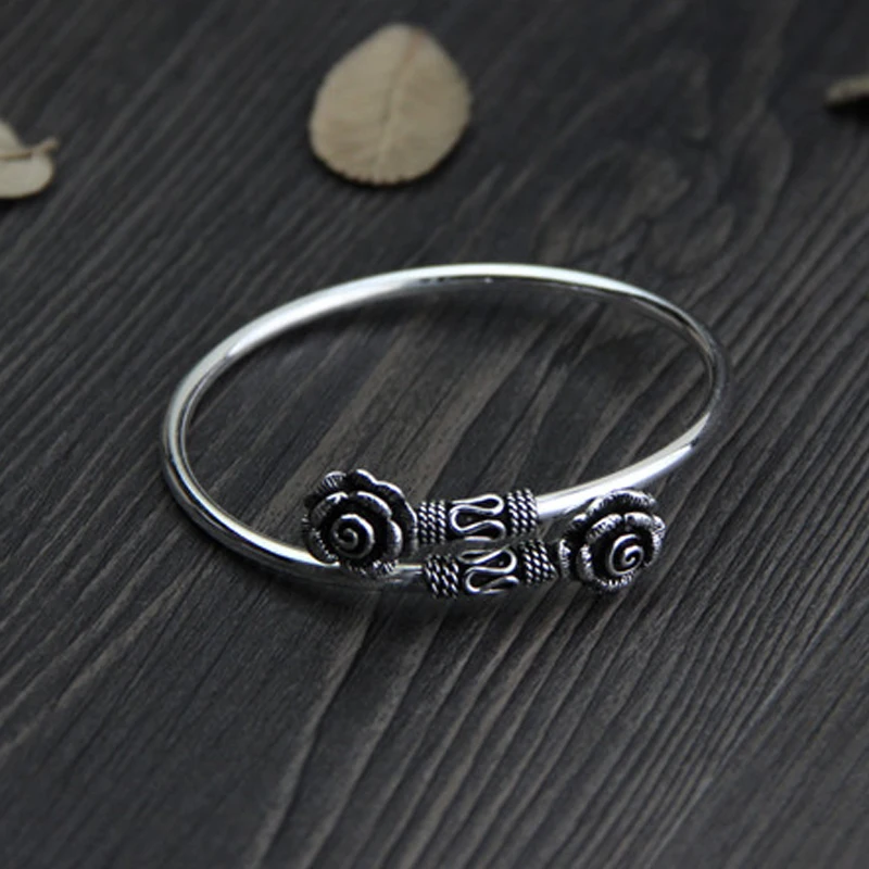 

Fyla Mode Authentic 925 Sterling Silver Bracelet Handmade Rose Flower Original Design Adjustable Bangles for Women Fine Jewelry