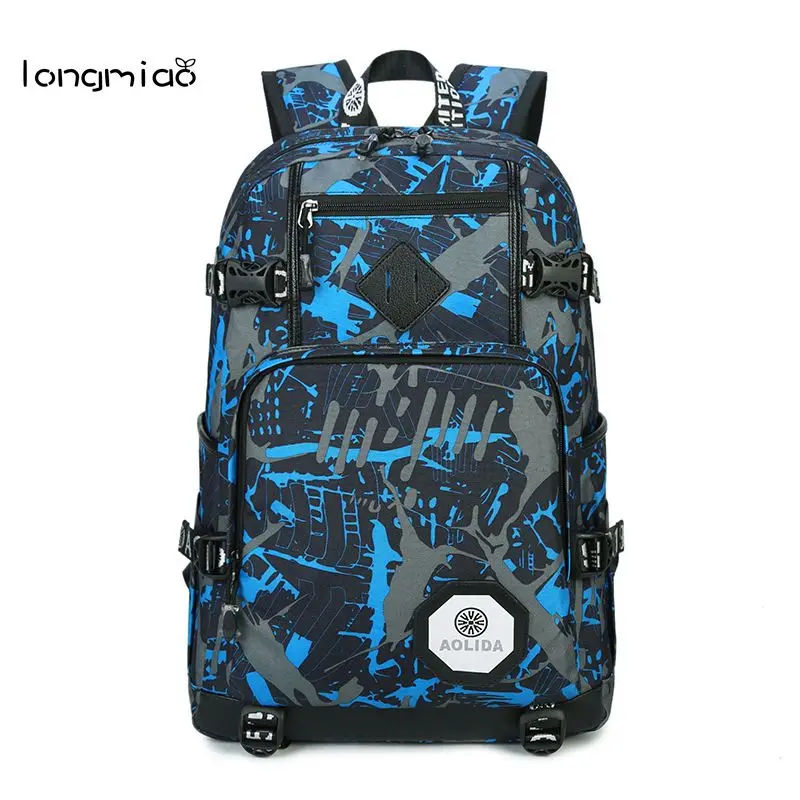 longmiao Men Oxford Camouflage Backpack Preppy Style Camo School