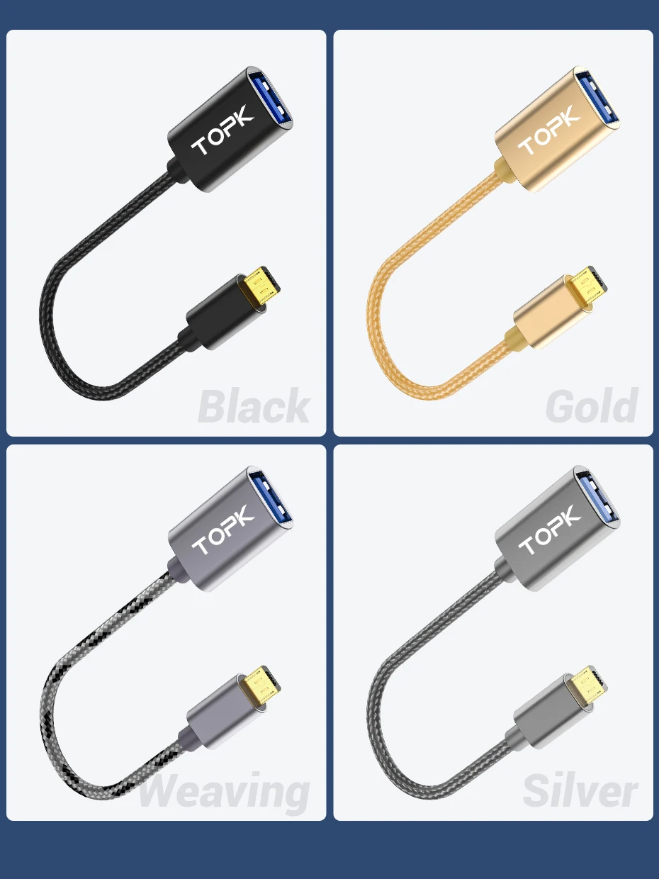 TOPK Micro USB OTG кабель адаптер для samsung Xiaomi huawei USB разъем Android USB 2,0 OTG адаптер