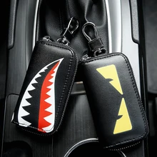 

PU Auto Key Cover Leather Case Protector for BMW for VW for Lada Universal Key Holder Chain with Shark and Little Monster Type