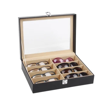 

High Quality Leather 8 Grids Glasses Storage Box Sunglasses Case Men Women Eyeglasses Display Organizer Jewelry Box With Cover