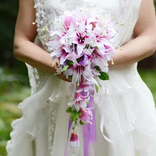 Белый фиолетовый каскадные Свадебные букеты De Mariage розы Орхидея искусственный Шелковый цветок ручной работы Свадебный букет Новинка хит
