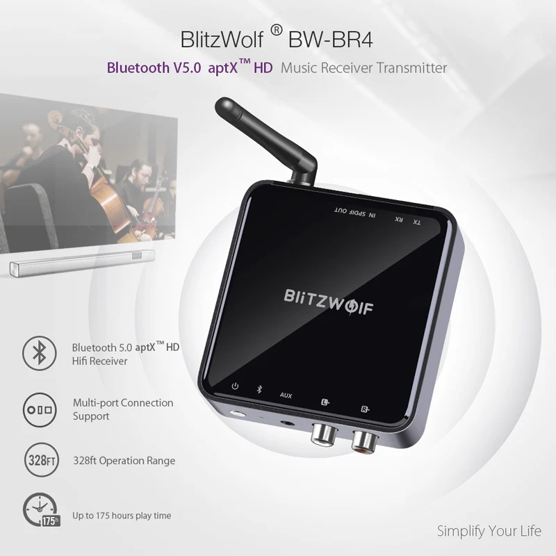 Беспроводной приемник BlitzWolf bluetooth V5.0 3 5 мм Aux адаптер для передачи музыки аудио ТВ