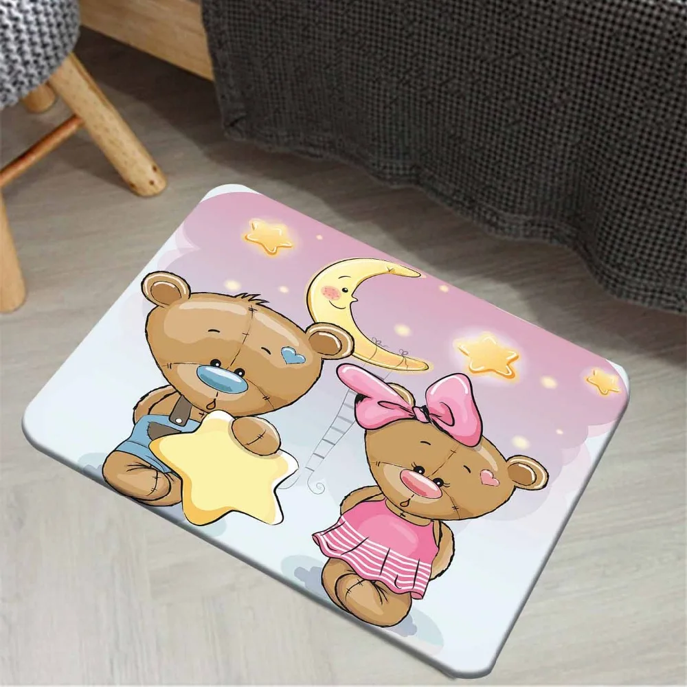 

Else Purple Blue Brown Teddy Bears Yellow Moons 3d Cartoon Print Anti Slip Doormat Home Decor Entryway Kids Children Room Mat