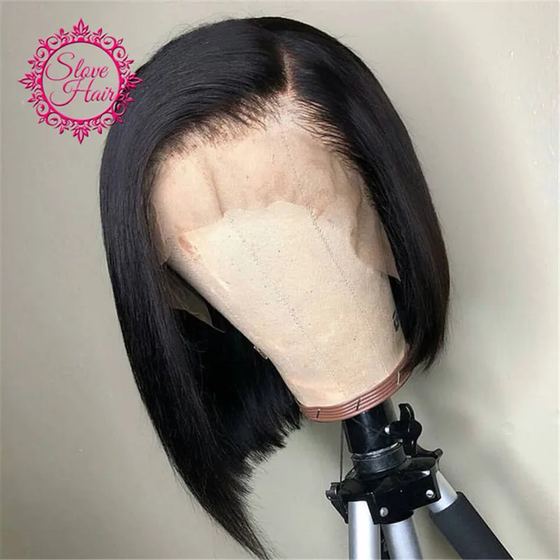 

13*4 Lace Front Human Hair Wigs Straight Short Bob Wig For Women Natural Black Remy Brazilian Middle Ratio Bleached Knots