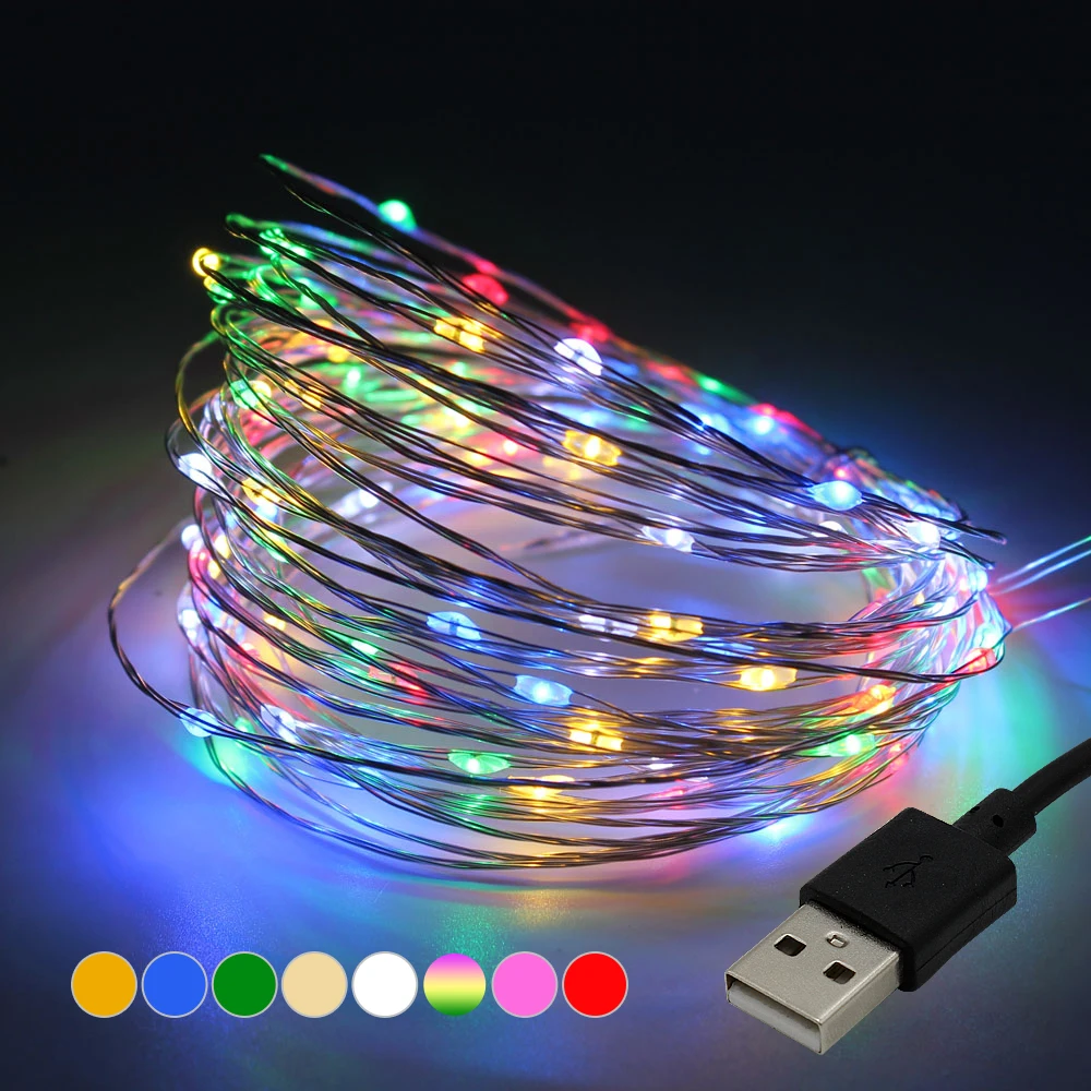 5M-50leds-10M-100leds-Silver-Wire-Garland-USB-LED-String-lights-Holiday-lighting-For-Fairy-Christmas