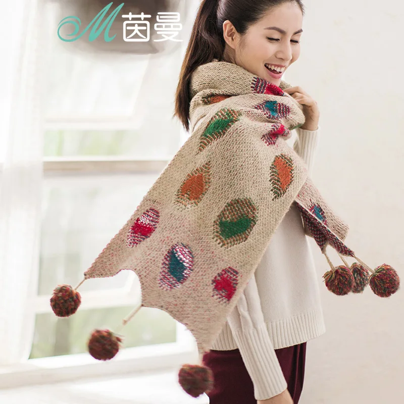 INMAN Spring Autumn And Winter Super Long Wool Warm Knitting Hairball Scarf | Аксессуары для одежды