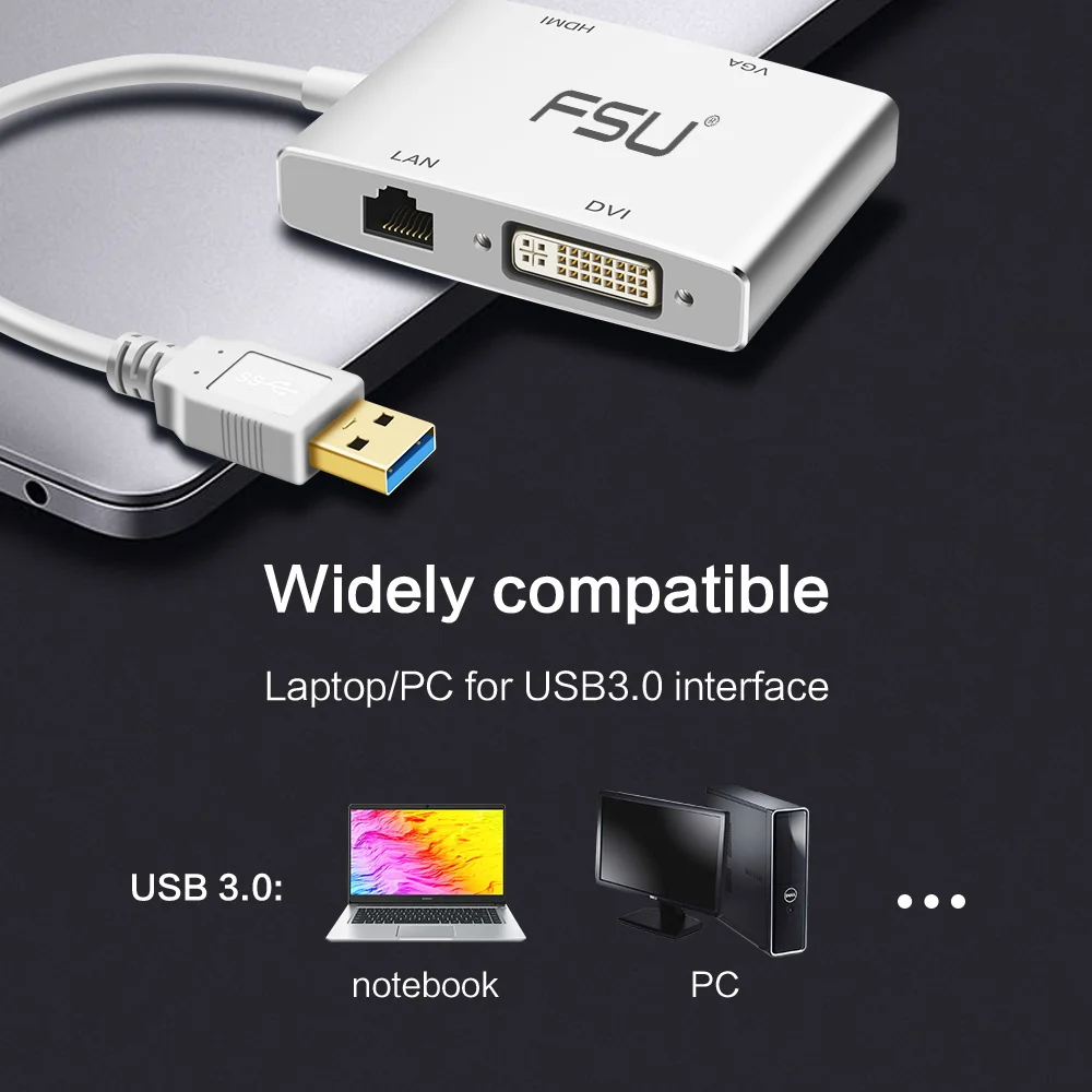 FSU 4 в 1 USB 3 0 к HDMI VGA DVI RJ45 10/100 м Ethernet Lan адаптер кабель для ноутбука| |