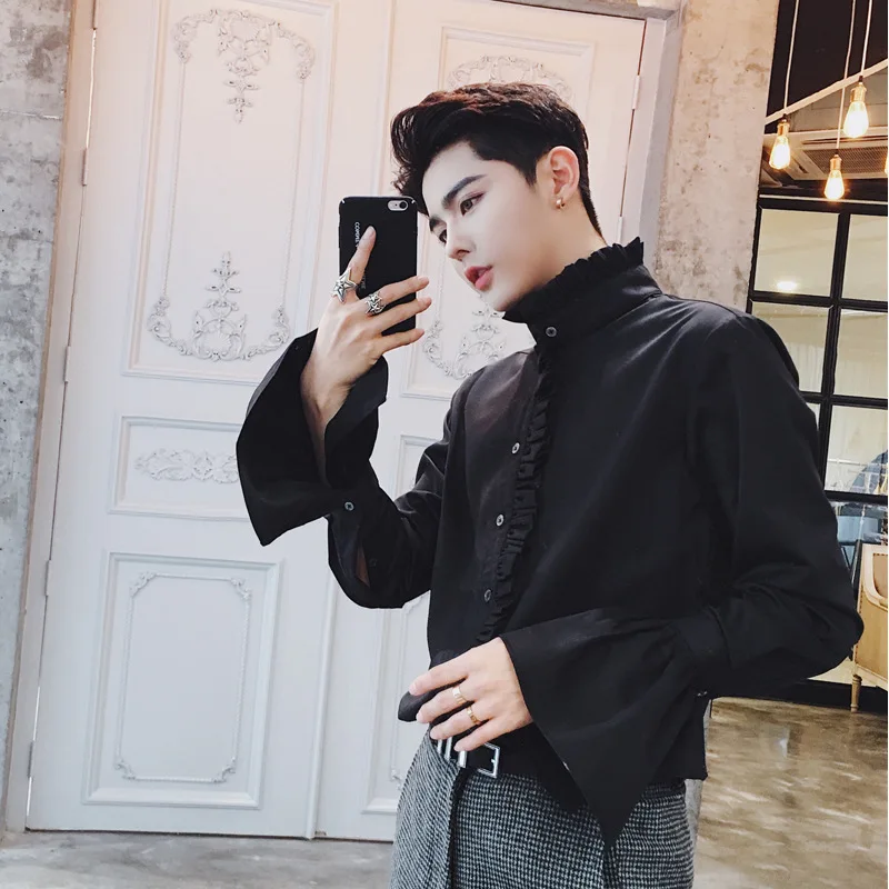 PADEGAO Vintage Gothic men's shirts Victorian Ruffle Collar Classic shirts palace Noble party shirts broadway camisa masculina
