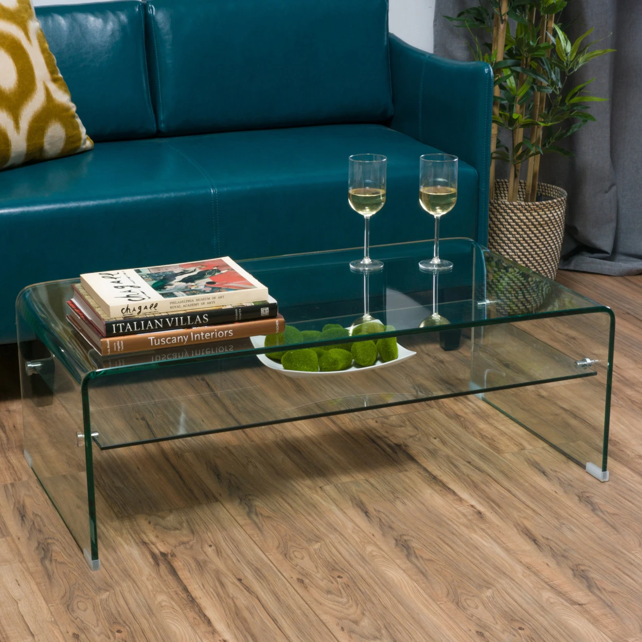 Classon Glass Rectangle Coffee Table w Shelf