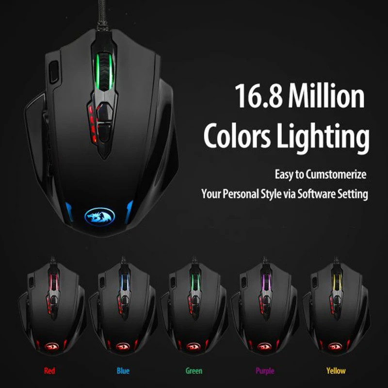 Цена Redragon M908 12400 точек дюйм ударная игровая мышь 19 программируемых кнопок RGB LED Лазерная Проводная MMO мышь высокоточная мышь PC Gamer