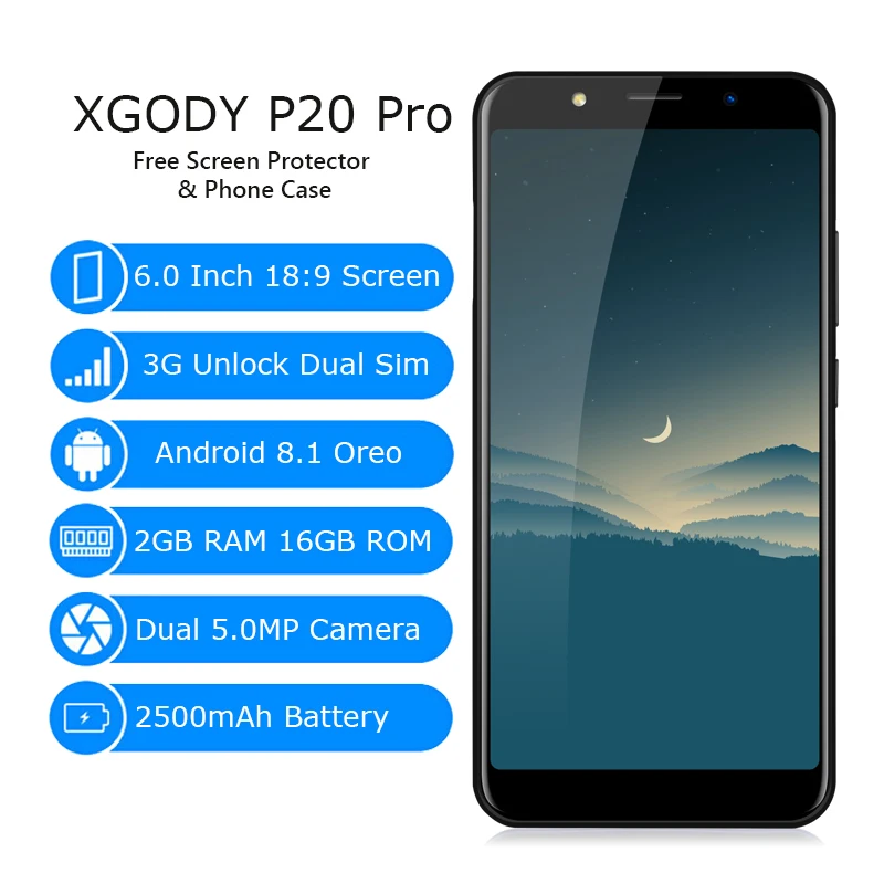 XGODY P20 Pro 3g смартфон " 18:9 полноэкранный Смарт Android 8,1 Celular четырехъядерный 2 ГБ+ 16 Гб 2500 мАч 5Мп камера мобильный телефон gps