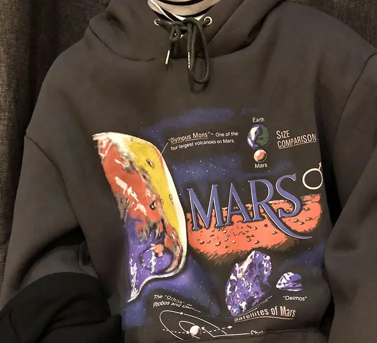 Ulzzang Толстовка Harajuku с длинным рукавом и мультяшным принтом "Mars Planet Galaxy"