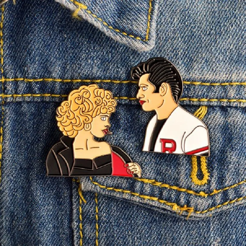 

Sandy and Danny Brooch Punk Movie Grease Ladies Enamel Pin Lapel Pins Button Badge Gothic Jewelry Gift for Women Men Accessories
