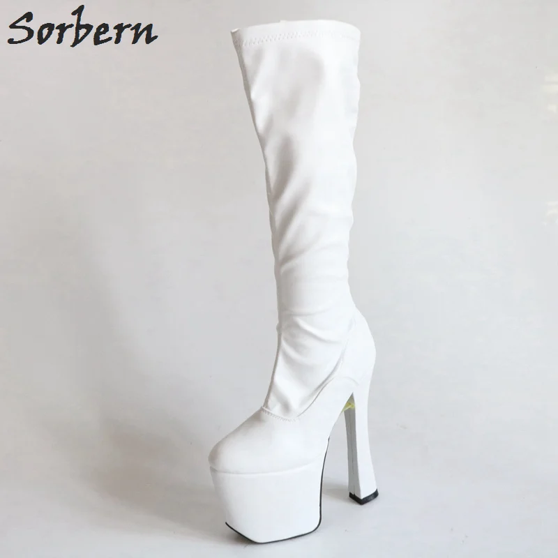 Sorbern White Knee High Boots For Women Extreme High Heels Goth Shoes