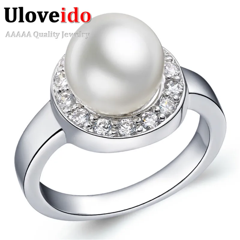 

Uloveido Party Wedding Silver Color Rings for Women Black Shell Powder Simulated Pearl Ring Anel Crystal Jewelry 15% off J363