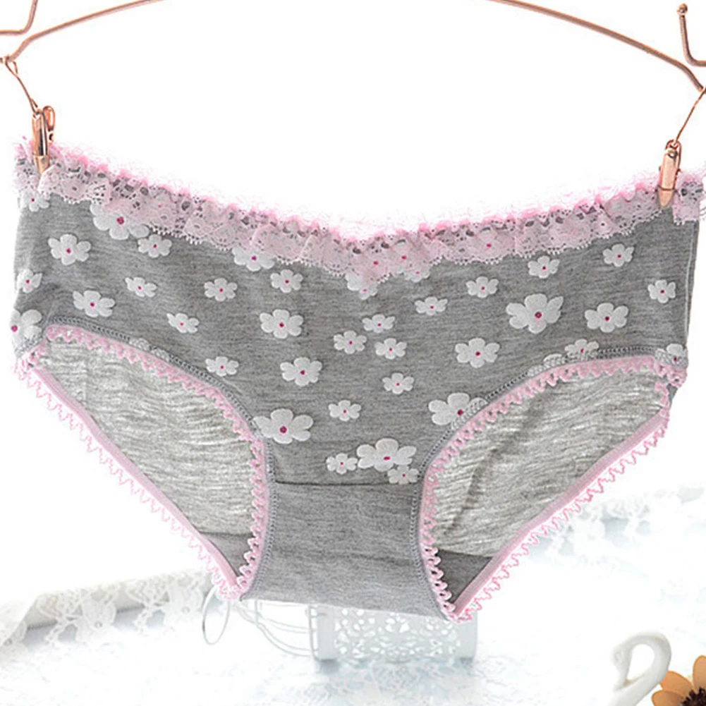 Women Sexy Briefs Soft Lace Trim Sweet Daisy Flower Underwear Knickers