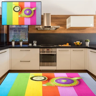 Синий, зеленый, оранжевый, розовый чайник, чашка для чая, 3d Рисунок, нескользящая микрофибра, современный декоративный моющийся коврик для кухни
