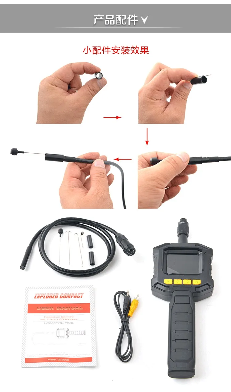 8mm Borescope Inspection Camera With 2.4Inch TFT-LCD Color Monitor Portable-AV-Handheld-Endoscope Camera Flexible Extended Tube_8