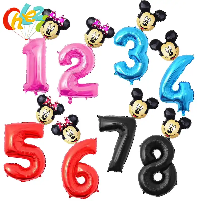32 дюймов розовый синего, красного, черного цвета номер фольги надувные шары Mickey воздушный шар "Минни" Рисунок От 1 до 6 лет малыш Для мальчиков...