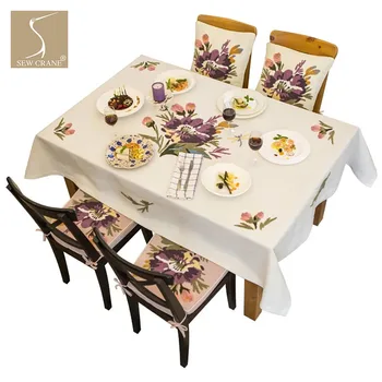 

SewCrane Yellow Purple Flowers Green Leaves Floral Embroidered Decorative Tablecloth