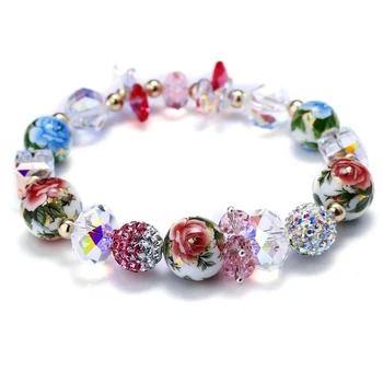 

SWANJEWELRY High Shiny Exquisite White Pink Crystal Elegant Glass Beads Rhinestone Ball Bracelets Sweet Cute Girls Jewelry Gifts