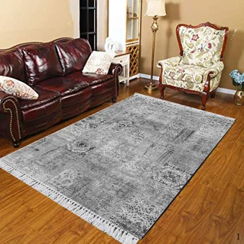 

Else Gray White Ottoman Ethnic Authentic Retro 3d Print Anti Slip Kilim Washable Decorative Kilim Area Rug Bohemian Carpet