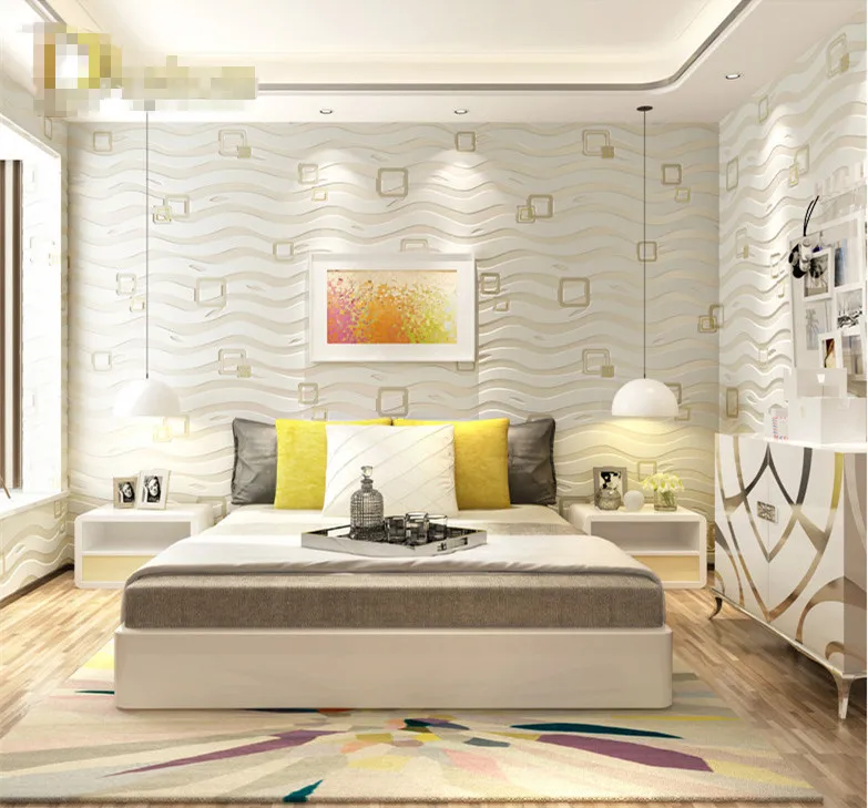 High Quality Non-Woven 3D Embossed Flocking Geometric Pattern Designs Wallpaper Living room Bedroom Decoration Wall paper R547 |