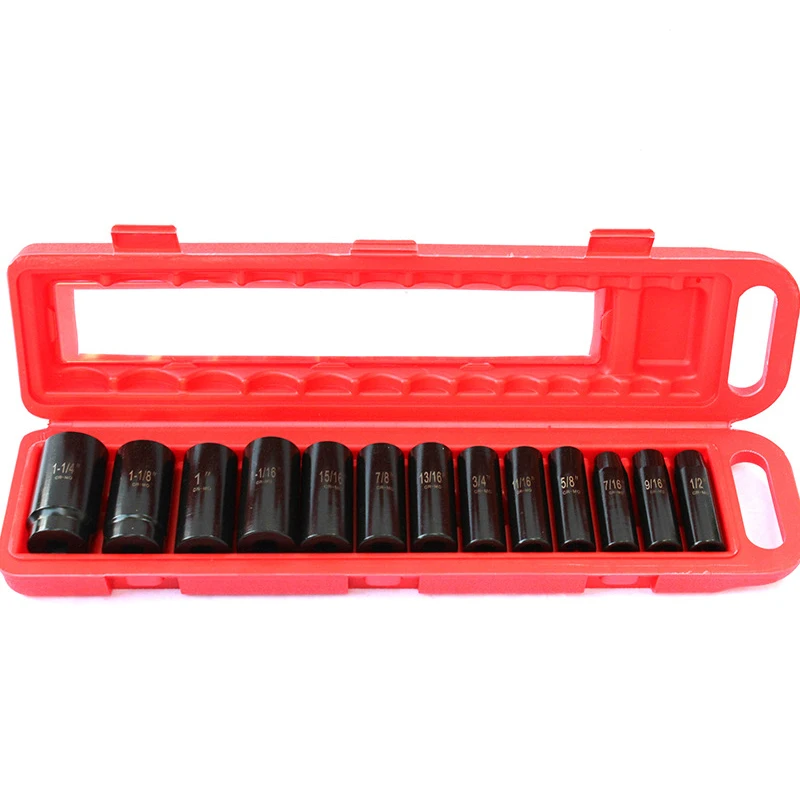

13pcs 1/2in Deep Impact Socket Set Chrome-molybdenum Steel Auto Car Repair Hand Tool Set