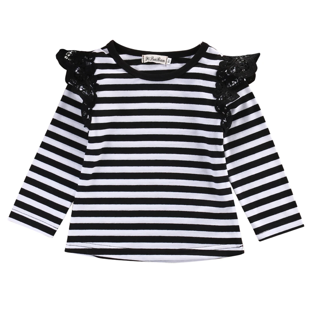 Детская одежда для маленьких девочек однотонная хлопковая футболка с длинными рукавами и кружевным плечом Кружевная футболка для малышей - Цвет: as picture