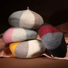 Шерстяной цветной берет, Женская осенне-зимняя шерстяная ткань, плюшевая шапка с бантом, модные декоративные кепки для девочек, головной убор, аксессуары, шапки