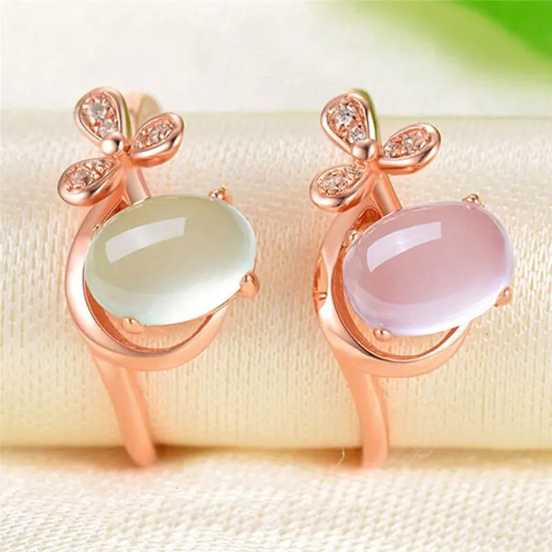 

2018 New fashion Natural Grape Stone three petals flower opening ring green and pink color for women gift