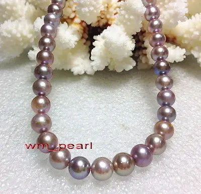

18"9-10mm REAL NATURAL round south sea pink purple pearl necklace Free shipping