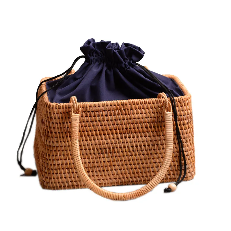 Women Straw Bags Female Summer Beach Weave Handbag Lady Handmade Bamboo Vintage Bag Portable Retro Lining Bag Tote SS3145 (6)