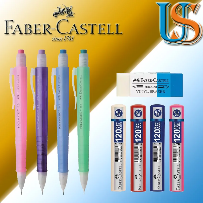 Faber Castell поли Matic 2312 0,7 механический карандаш+ F.C. 127621 0,7X60 мм(120 шт в коробке)+ F. C. 188220 карандаш ластик для чернил