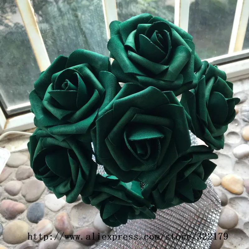 Emerald Green Flowers Artificial Rose 8cm 100 PCS Hunter Green Flowers For ...