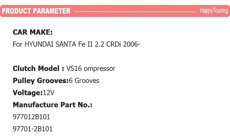 VS16 A/C переменного тока компрессора для HYUNDAI SANTA Fe II 2,2 CRDi 2006-977012B101 97701-2B101 97701 2B101