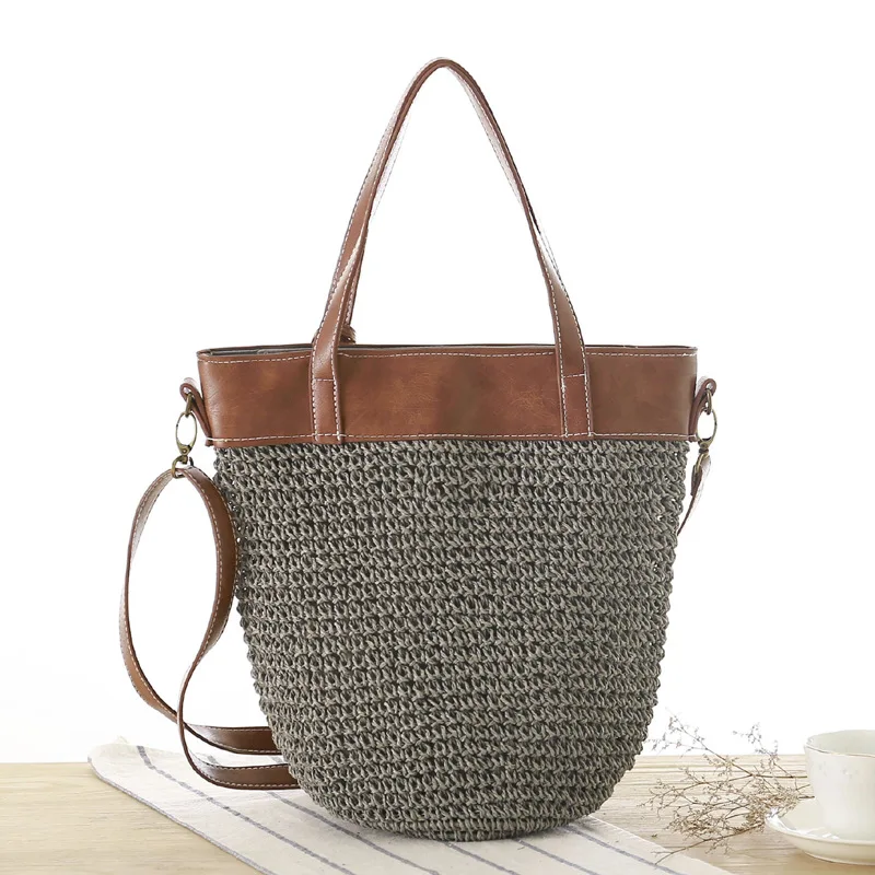 Women Straw Bag Female Beach Handbag INS Popular Ladies Patchwork Shoulder Bags Fashion Summer Large Weave Vacation Tote SS3050 (12)