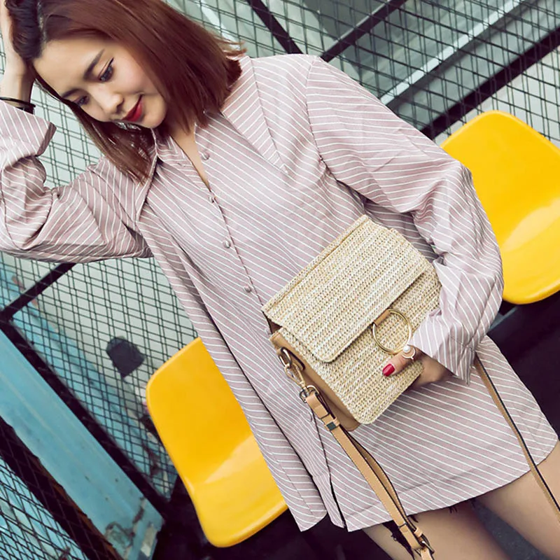 Women Summer Beach Straw Bags Female INS Popular Handbag Fashion Lady Shoulder Bag Ring Travel Knitted Crossbody Bolsa SS3171 (5)