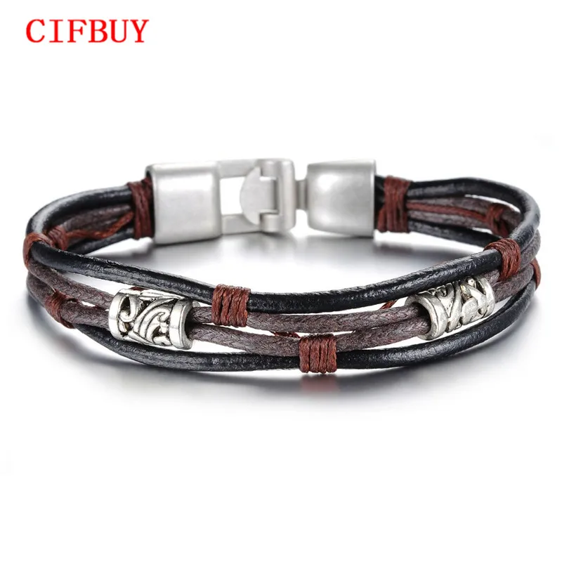 

CIFBUY Handmade Multi-Layer Man Bracelet New Fashion Leather Punk Rock Jewelry For Men Vintage Design Accessories 855