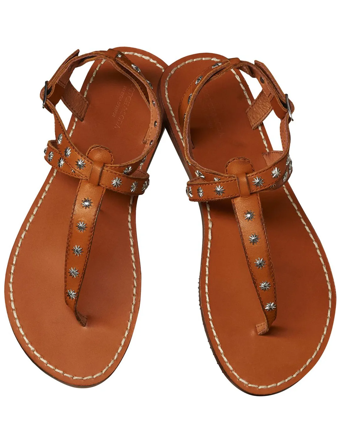 T bar leather sandals in brown by Maison Scotchin Women's Sandals from
