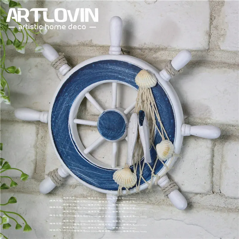 Nautical Wooden Wood Boat Ship Steering Wheel for Net Wall Hanging Decor 4Style