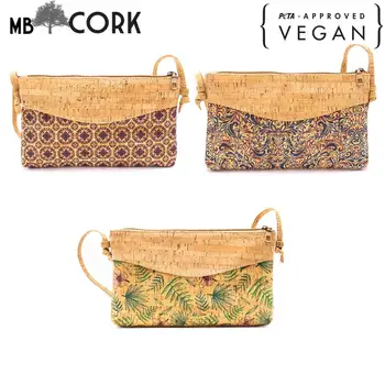 

Natural cork with Color printed fabric bag Bodycross cork lady bag Butterflies and flowers Pattern BAG-380-UVW