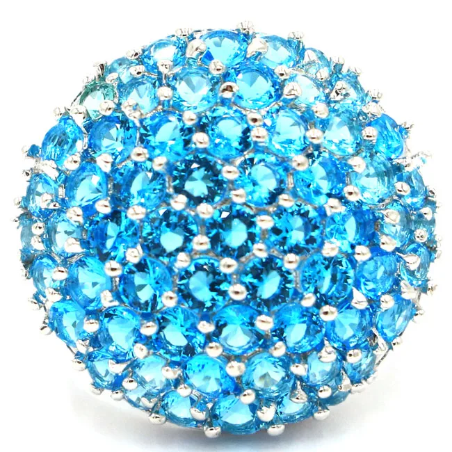 

7.5# Ravishing Round Paris Blue Topaz Woman's Engagement Silver Ring 23x23mm