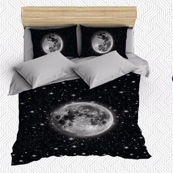

Else 6 Piece Black Night Gray White Moon Stars Galaxy 3D Print Cotton Satin Double Duvet Cover Bedding Set Pillow Case Bed Sheet