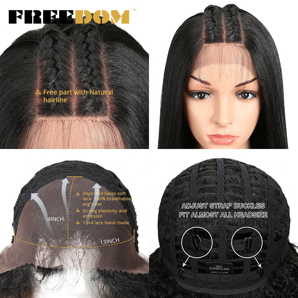 FREEDOM Synthetic Lace Front Wigs For Black Women Yaki Straight Long 26inch 65cm Afro Lace Wig Baby Hair Heat Resistant Fiber