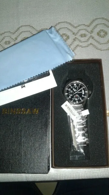 Binssaw подлинности бренд мужской швейцарские кварцевые сапфир нержавеющая сталь мода кожа водонепроницаемый светящиеся спортивные часы